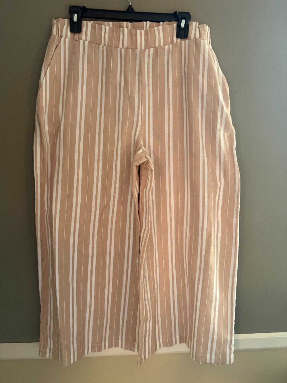Jack BB Dakota Tan White Vertical Stripe Paperbag Waist Wide Leg Pants Cotton